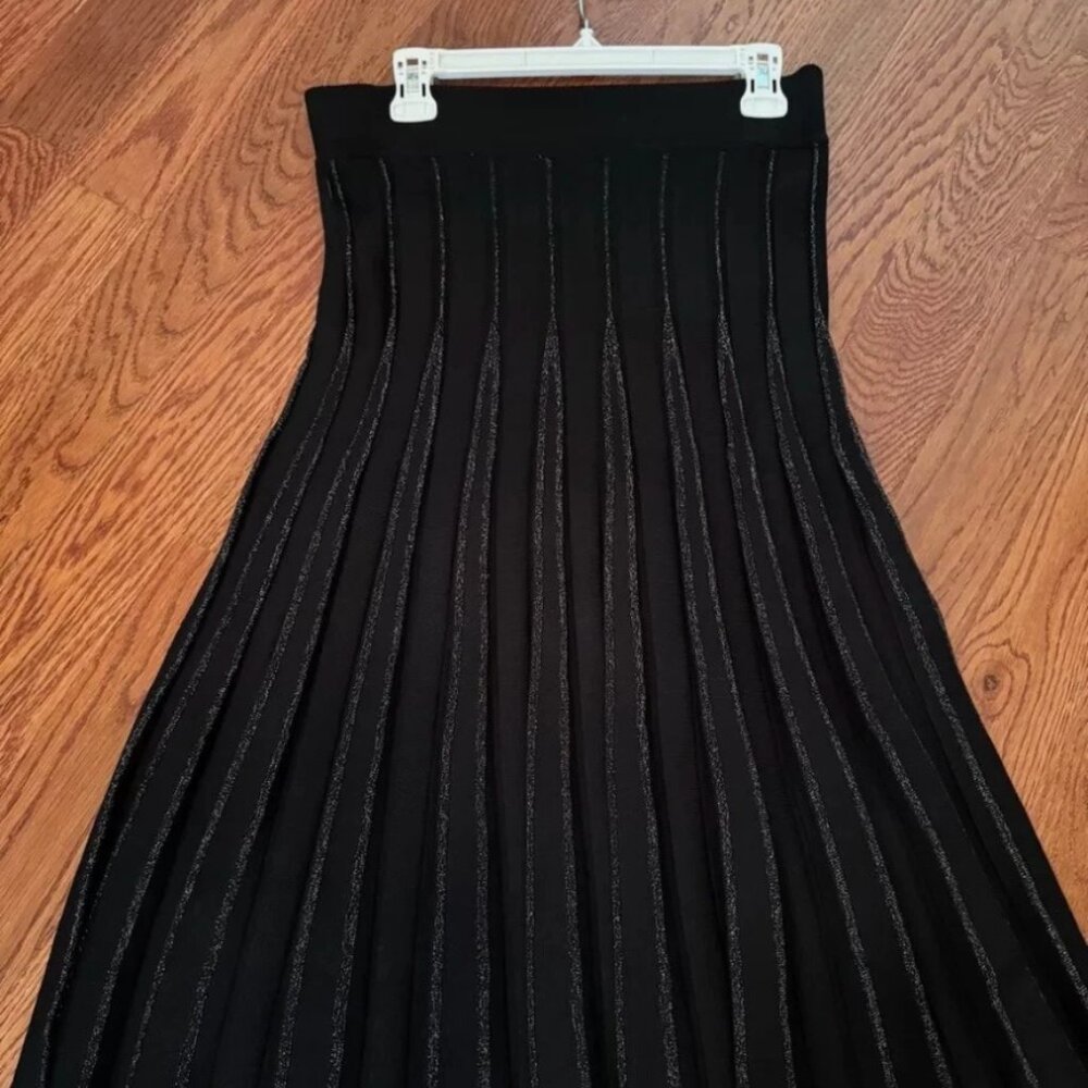 Women Knit Black Shiny Sparkle Holo Midi Skirt Large New Without Tags